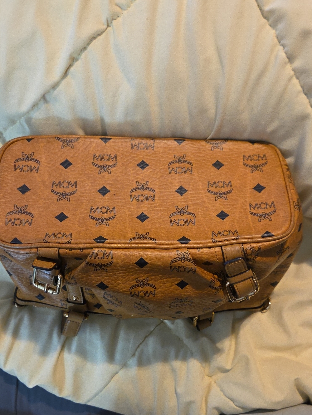 MCM Cognac Brown Visetos Monogram Satchel - Picture 3 of 8